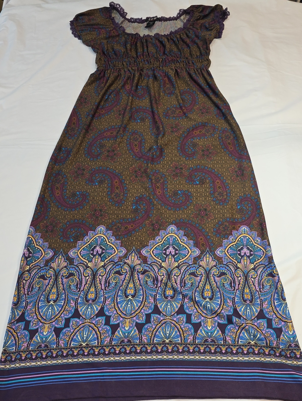 Boho Paisley LARGE Maxi Skirt Dress in Purple and Brown Cottagecore Whimsigoth